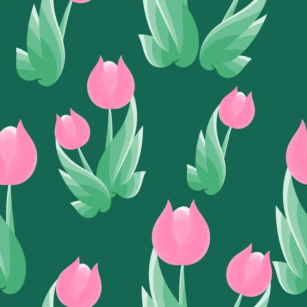 Seamless Pattern Tulips Spring Pattern Flowers —  Vetores de Stock
