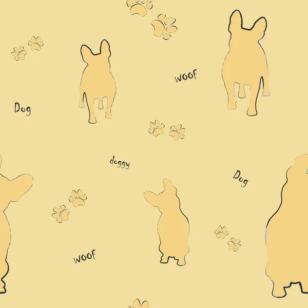 Children Seamless Pattern Dog Paw Inscription Woof Dog Doggy Graphic — 스톡 벡터