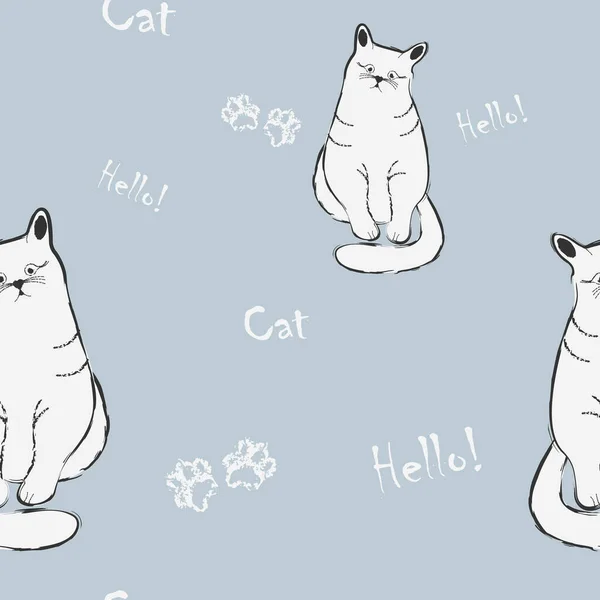 Seamless Pattern Cat Inscription Hello Cat Graphic Design Prints Textiles — 스톡 벡터
