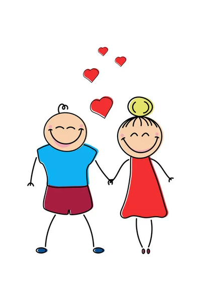 Hand Drawn Characters Couple Love Holding Hands Isolated White Background — Wektor stockowy