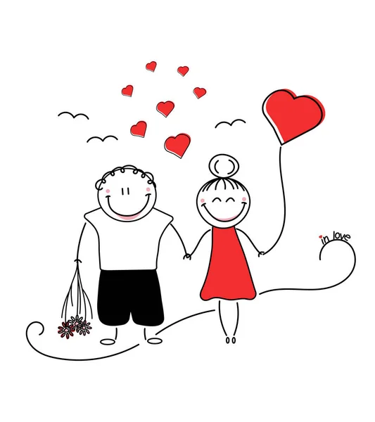 Hand Drawn Characters Loving Couple Couple Holding Hands Wedding Theme — Wektor stockowy