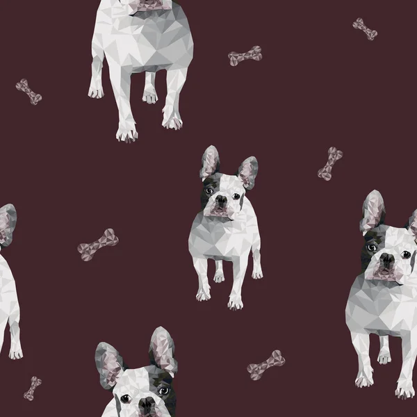 Polygonal Seamless Pattern French Bulldog Bone Textiles Wallpapers Prints Packaging — 스톡 벡터