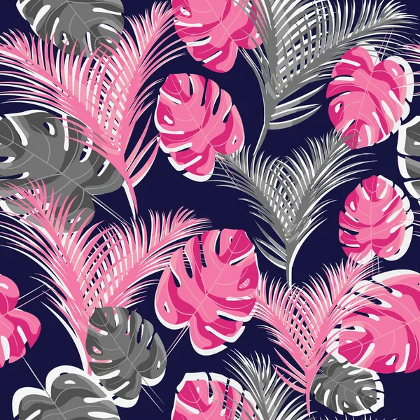 Абстрактный Бесшовный Рисунок Тропическими Растениями Листья Пальмы Чудовища Текстиля Печатной — стоковый вектор