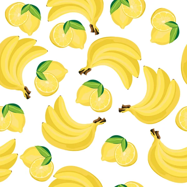 Patrón Sin Costuras Frutas Tropicales Plátanos Limones Estampados Textiles Ropa — Archivo Imágenes Vectoriales