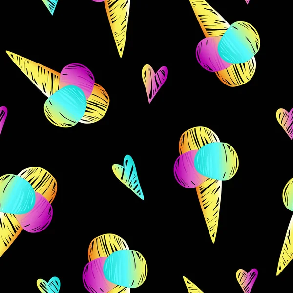 Zmrzlina Bezešvé Srdce Párty Multicolor Gradient Černém Pozadí Potisky Obaly — Stockový vektor