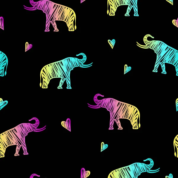 Silhouette Elefanti Cuori Schema Senza Soluzione Continuità Gradiente Multicolore Doodles Illustrazione Stock