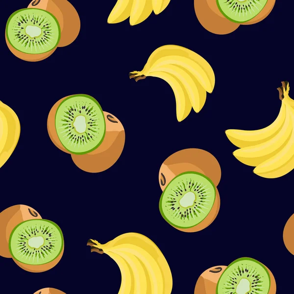 Patrón Sin Costura Fruta Banana Kiwi Estampados Diseño Envases Comercio — Archivo Imágenes Vectoriales