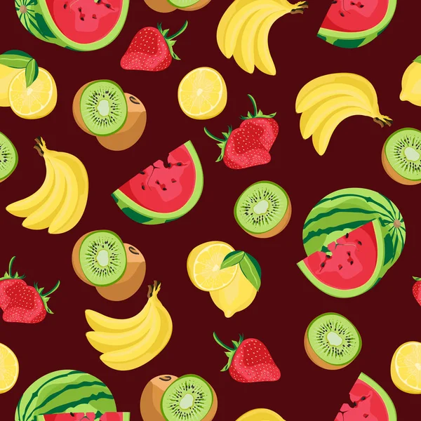 Fruit Seamless Pattern Banana Kiwi Strawberry Watermelon Lemon Prints Packaging — Stock Vector