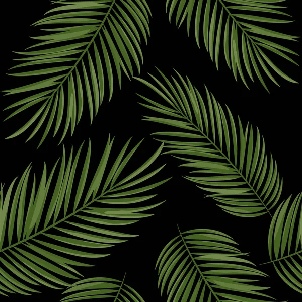 Seamless Pattern Palm Leaves Tropical Plants Black Background Prints Textiles — Stock Vector