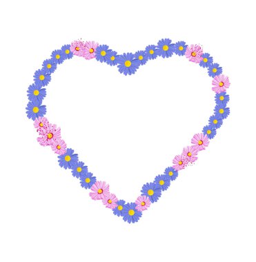Heart shape made of flowers. Floral heart frame. Isolated on white background.