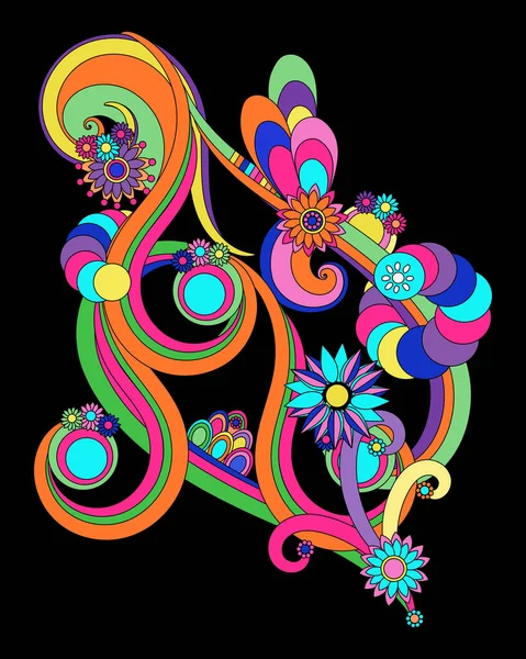 Espirales Doodle Con Elementos Decorativos Flores Estilo Mandala Multicolor Aislado — Vector de stock