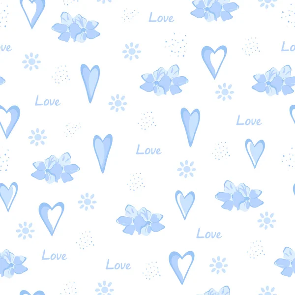 Love Seamless Pattern Heart Inscription Love Flowers Graphic Design Children — Stockvector