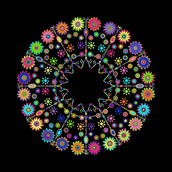 Buntes Mandala Bunte Dekorative Muster Vereinzelt Auf Schwarzem Hintergrund — Stockvektor