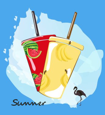 İçkili, flamingolu ve yazlık yazlık bir pankart. Parti afişi, el ilanları, baskılar..