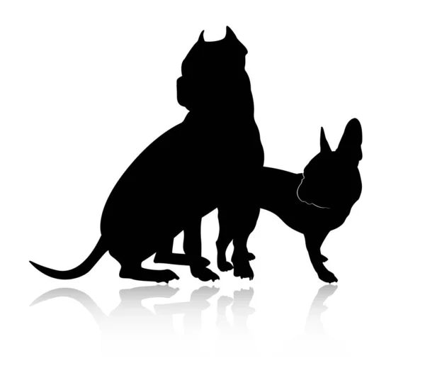American Staffordshire Terrier Pitbull French Bulldog Silhouette Isolated White Background — Vettoriale Stock