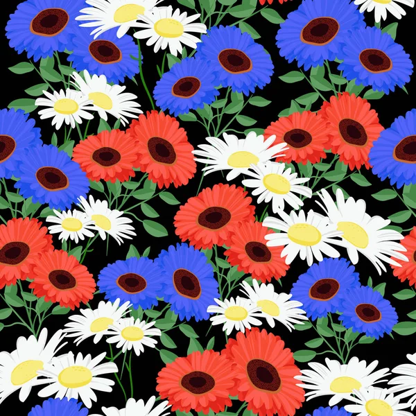 Daisy Gerbera Flowers Seamless Pattern Floral Template Packaging Design Textile —  Vetores de Stock