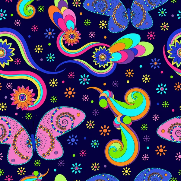 Decorative Elements Seamless Pattern Spirals Flowers Butterfly Polka Dots Packaging —  Vetores de Stock