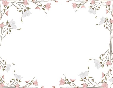 Floral frame. Border of decorative twigs flowers. Isolated on white background.