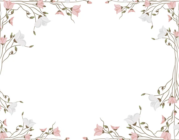 Floral Frame Border Decorative Twigs Flowers Isolated White Background Illustrazione Stock