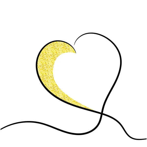 Vector Illustration Hand Drawn Heart Black Gold Color Isolated White — 图库矢量图片