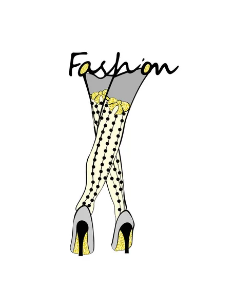 Fashion Concept Vector Illustration Female Legs Heels Garters Fashion Inscription — Stock Vector