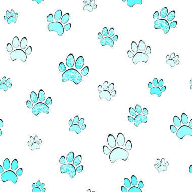 Dog and cat footprint seamless pattern. Paw. Turquoise glitter pattern. Prints, packaging design, textiles, bedding and wallpaper.