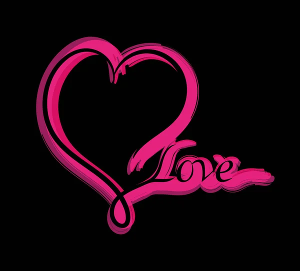 Vector Illustration Heart Love Inscription Pink Logo Isolated Black Background — Stockvector