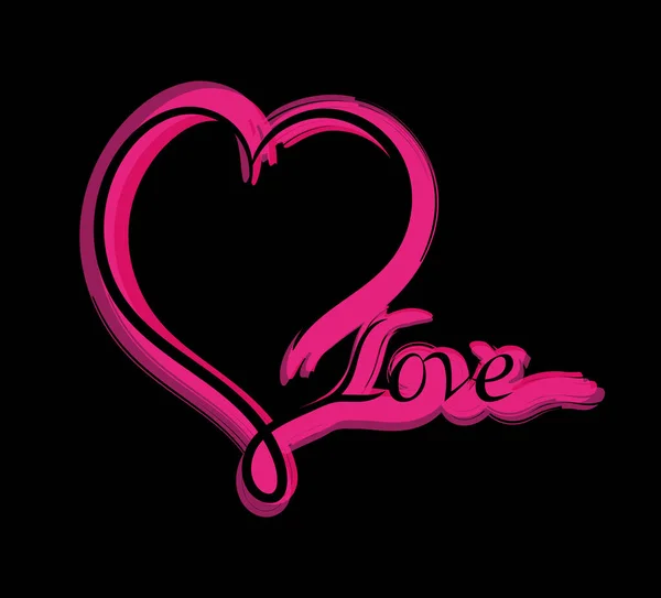 Vector Illustration Heart Love Inscription Pink Logo Isolated Black Background — Vetor de Stock