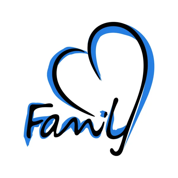 Vector Illustration Heart Inscription Family Blue Shadow Painted Brush Logo — Stockvektor