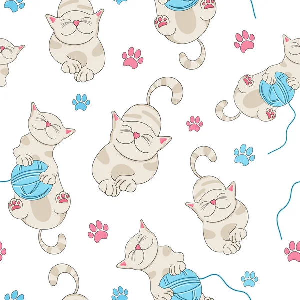 Cat Seamless Pattern Graphic Design Children Fairy Tale Cartoon Cat — Stok Vektör