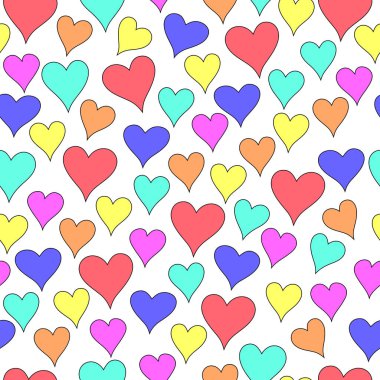 Hearts seamless pattern. Color texture. Prints, packaging template, textiles, bedding and wallpaper. Groovy.