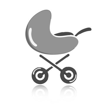 Vector illustration of baby pram. Stroller with reflection.