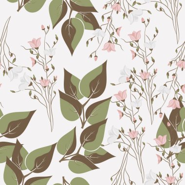 Floral decorative seamless pattern. Delicate branches and leaves. Autumn print, packaging template, textile, bedding and wallpaper.