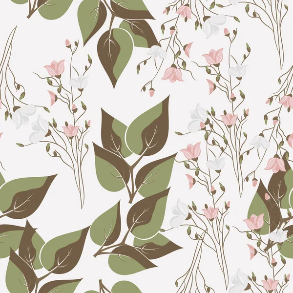 Floral Decorative Seamless Pattern Delicate Branches Leaves Autumn Print Packaging —  Vetores de Stock