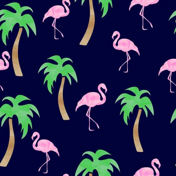 Полигональный Фламинго Бесшовный Рисунок Пальм Печать Текстиль Шаблон Упаковки Постельное — стоковый вектор