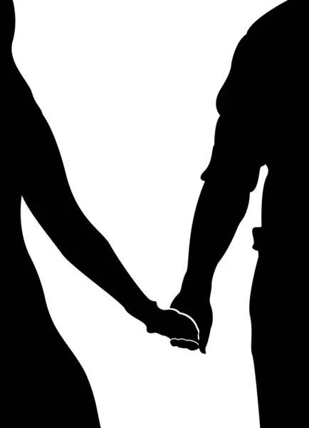 Пара Силуетів Жінка Чоловік Тримаються Руки Щасливий Шлюб Ізольовані Білому — стоковий вектор