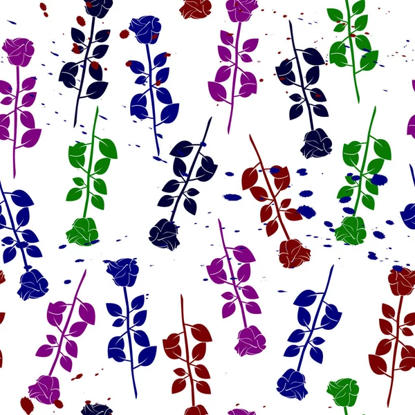 Цветные Розы Бесшовный Узор Раскрашенные Цветы Распылитель Щетки Печать Шаблон — стоковый вектор