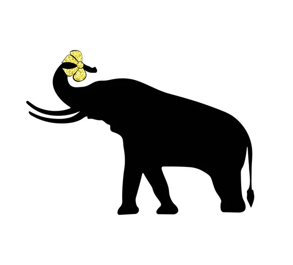 Czarna Sylwetka Słonia Złotym Błyszczącym Łukiem Odcisk Zwierzęcia — Wektor stockowy