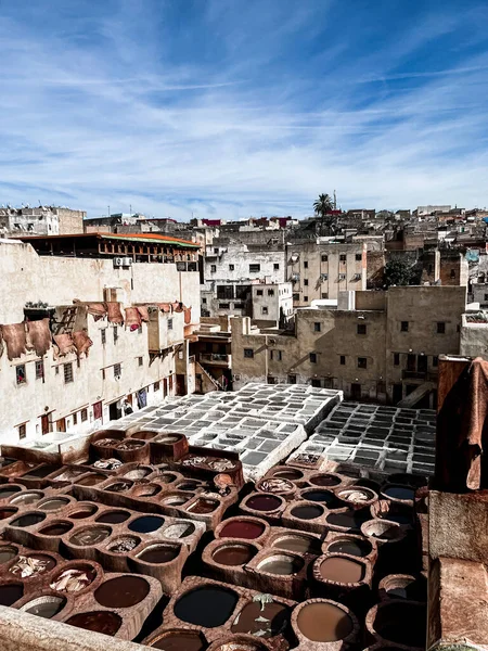 Dar Dbagh Chouara Βυρσοδεψείο Στην Παλιά Medina Του Fes Μαρόκο — Φωτογραφία Αρχείου