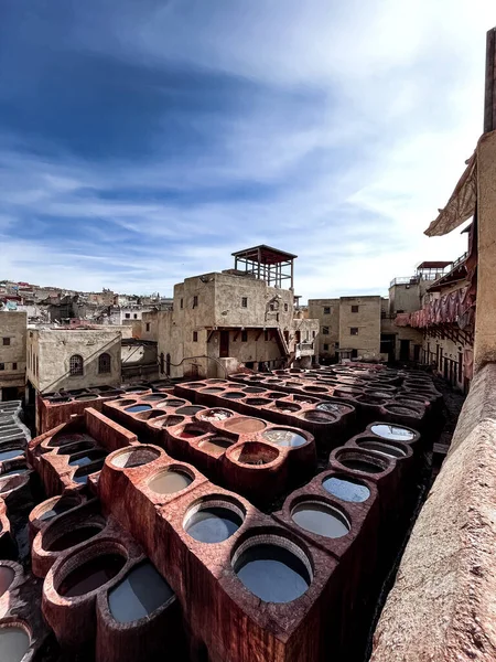 Dar Dbagh Chouara Βυρσοδεψείο Στην Παλιά Medina Του Fes Μαρόκο — Φωτογραφία Αρχείου