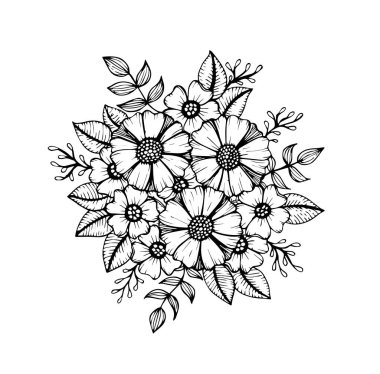 Doodle çiçek desenli siyah ve beyaz. Boyama kitabı için sayfa: çocuklar ve yetişkinler için çok ilginç ve rahatlatıcı iş. Zentangle çizim. Sihirli Bahçe çiçek halı