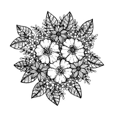 Doodle çiçek desenli siyah ve beyaz. Boyama kitabı için sayfa: çocuklar ve yetişkinler için çok ilginç ve rahatlatıcı iş. Zentangle çizim. Sihirli Bahçe çiçek halı