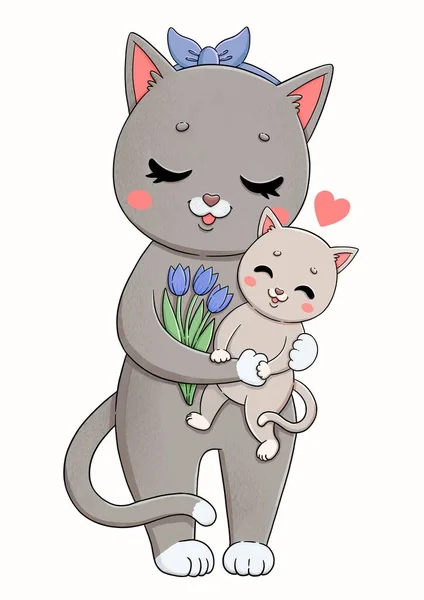 Family Grey Cats Illustration Perfect Postcards Invitation Cards Stickers — Stock Photo, Image