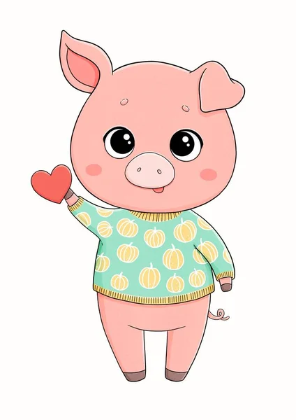 Cerdo Gracioso Jersey Calabaza Con Corazón Esta Ilustración Perfecta Para — Foto de Stock