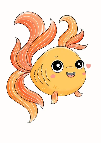 Cute Little Happy Gold Fish Heart Illustration Perfect Postcards Invitation — Stock Photo, Image