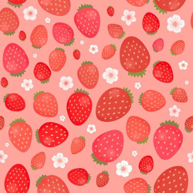 Böğürtlenli, pembe, kırmızı, çiçekli kusursuz desen