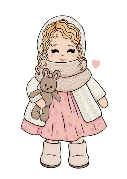 Adorável menina em vestido coelhinho brinquedo — Fotografia de Stock
