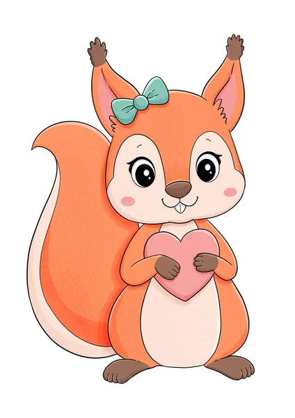Veveriță drăguță mică cu arc și inimă — Fotografie, imagine de stoc