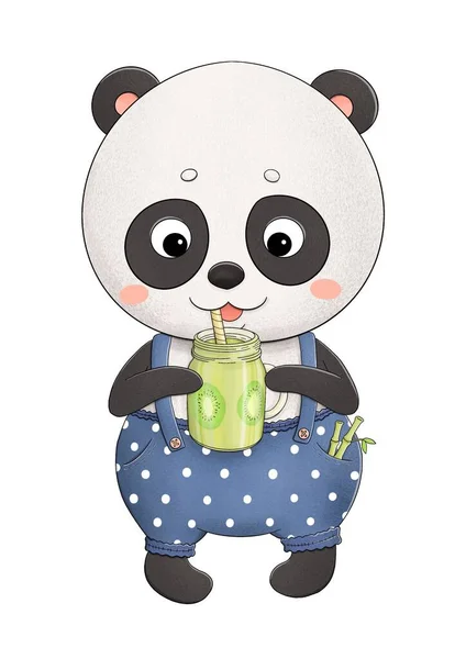 Küçük şirin panda ve kivi püresi. — Stok fotoğraf