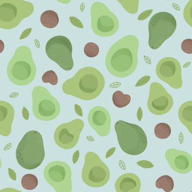 Avokado ile kusursuz desen, mavi, yeşil, kahverengi